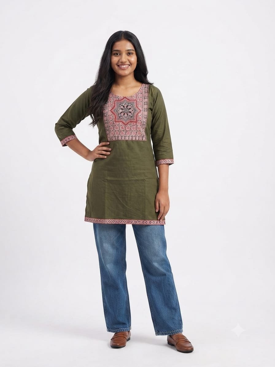 Girl's Printed Cotton Short Kurti /Size M - Image 6