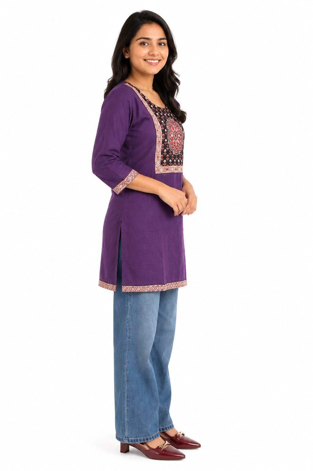Girl's Printed Cotton Short Kurti /Size M - Image 2