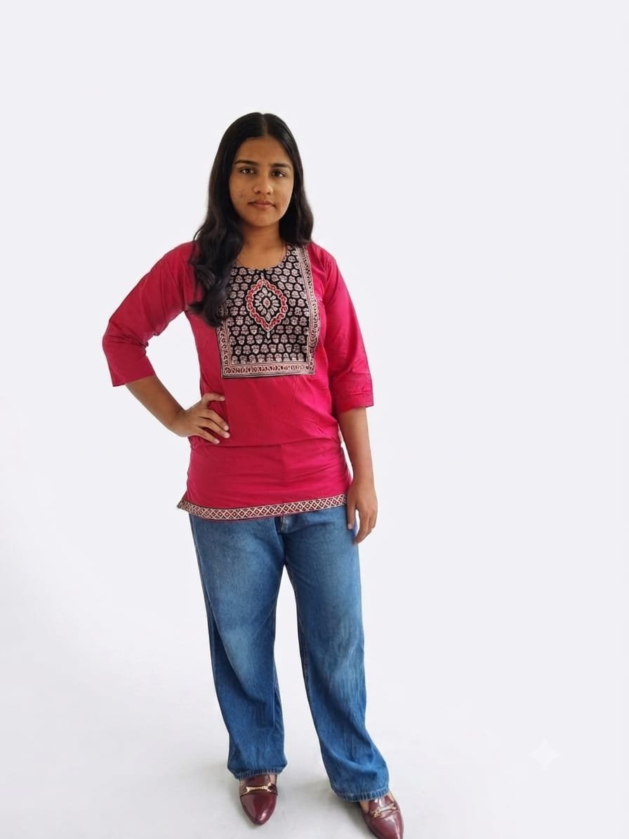 Girl's Printed Cotton Short Kurti /Size M - Image 5