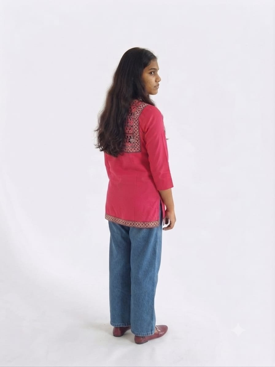 Girl's Printed Cotton Short Kurti /Size M - Image 2