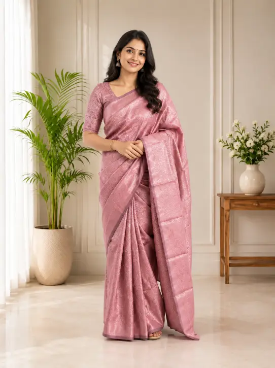 Women's Brocade Saree|Elegant Dusty Rose