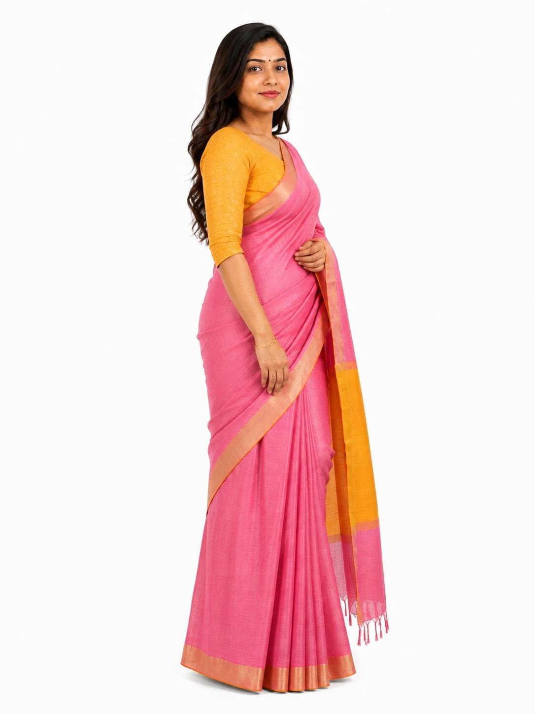 Women’s Tissue Soft Silk Saree|Mustard Yellow - Image 3