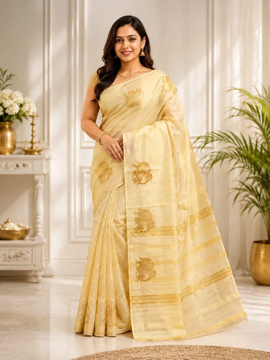 Women's Tissue Cotton Saree with Blouse Piece