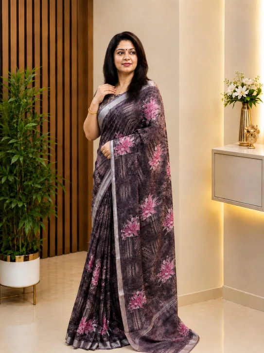 Women's Georgette Floral Printed Saree - Image 2