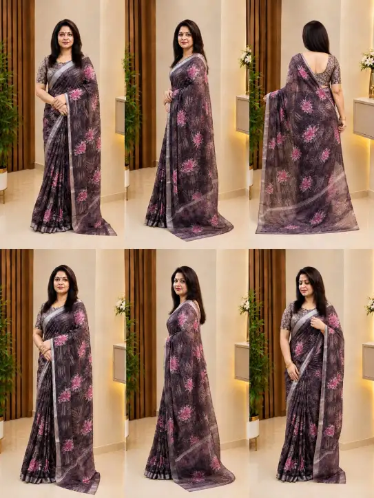 Women's Georgette Floral Printed Saree - Image 5