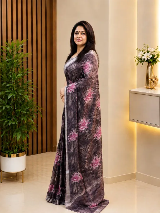 Women's Georgette Floral Printed Saree - Image 3