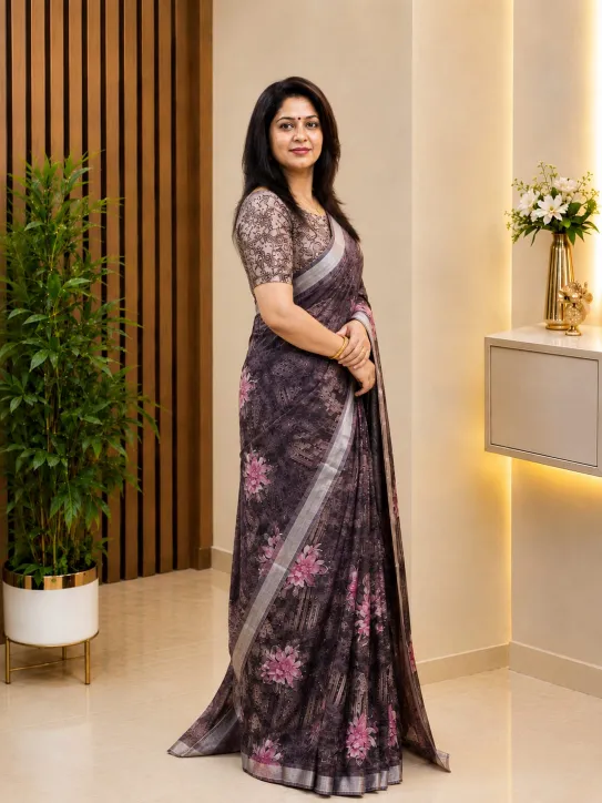 Women's Georgette Floral Printed Saree - Image 4