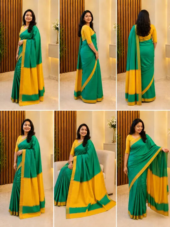 Women's Tissue Soft Silk Saree|Green/Yellow - Image 5