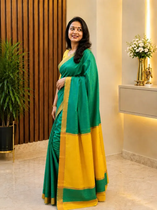 Women's Tissue Soft Silk Saree|Green/Yellow - Image 3