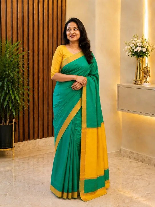 Women's Tissue Soft Silk Saree|Green/Yellow - Image 2