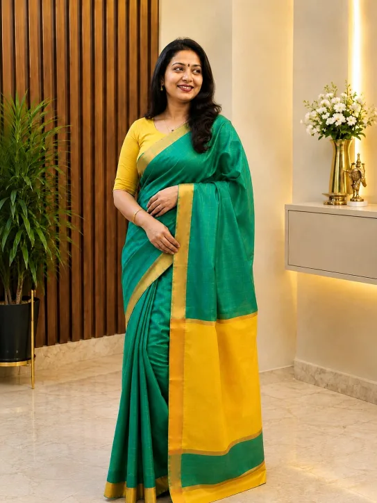 Women's Tissue Soft Silk Saree|Green/Yellow