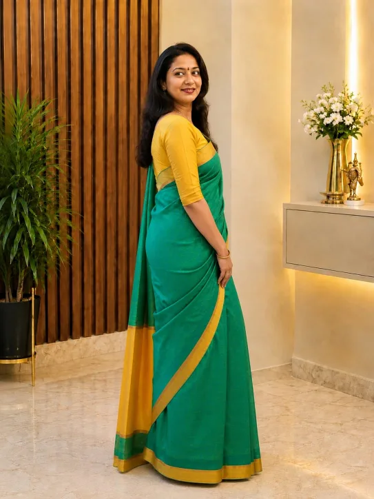 Women's Tissue Soft Silk Saree|Green/Yellow - Image 4