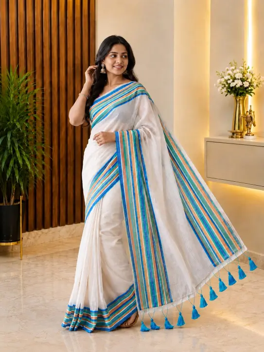 Women's Mul Cotton Saree|Multi colour Border