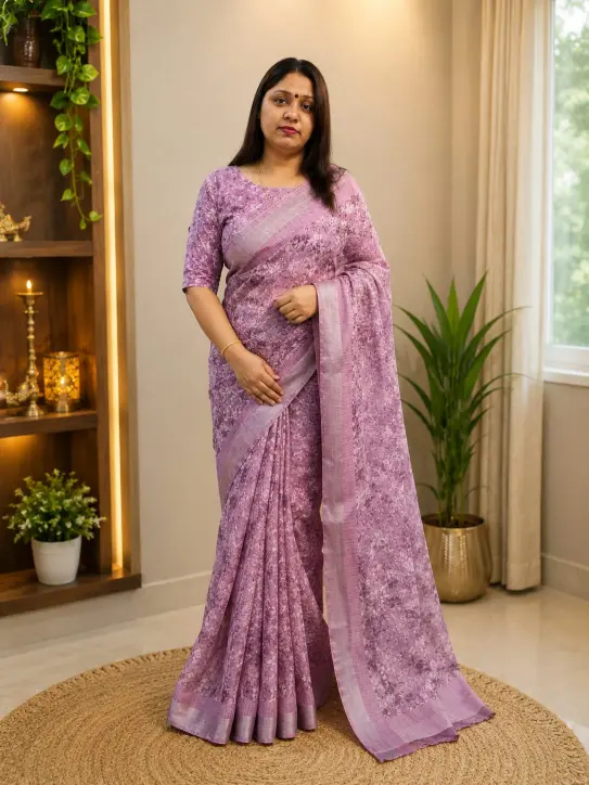 Women’s Lavender Georgette Silk Saree - Image 6
