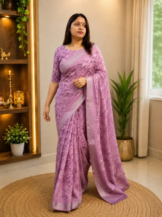 Women’s Lavender Georgette Silk Saree