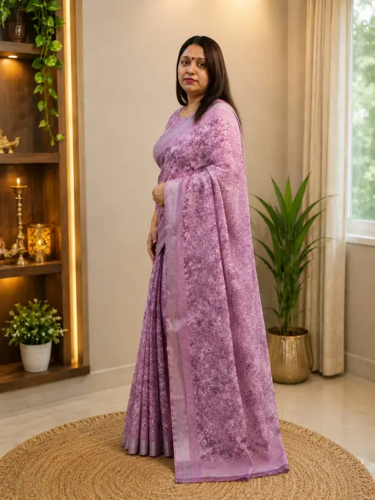 Women’s Lavender Georgette Silk Saree - Image 5
