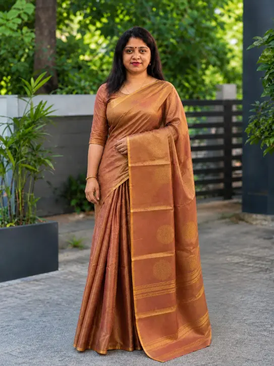 Women’s Tissue Cotton Saree|Elegant Golden Border - Image 2