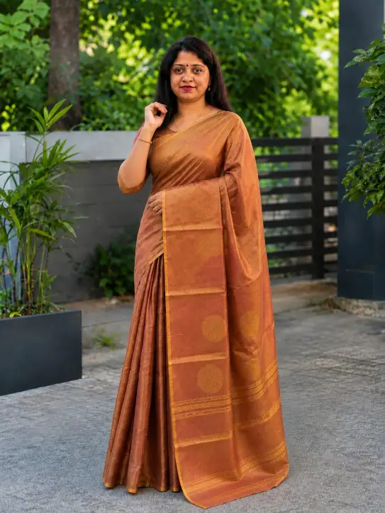 Women’s Tissue Cotton Saree|Elegant Golden Border - Image 5