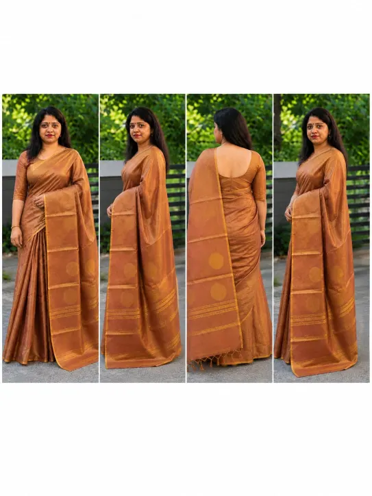 Women’s Tissue Cotton Saree|Elegant Golden Border - Image 6