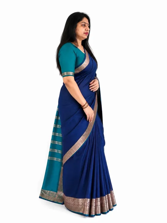 Women's Mixed Tissue Cotton Saree| Blue - Image 3