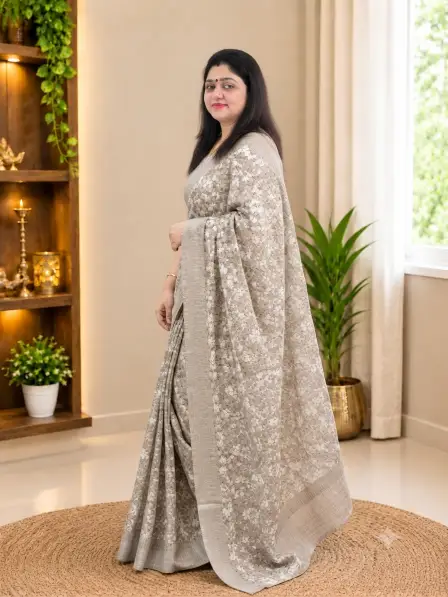 Semi Georgette Silk Saree|Grey Beige - Image 5