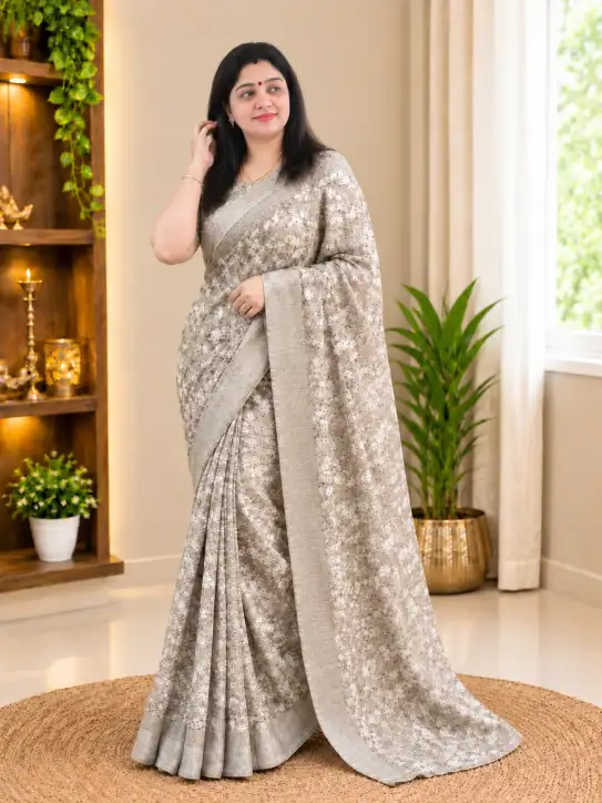 Semi Georgette Silk Saree|Grey Beige