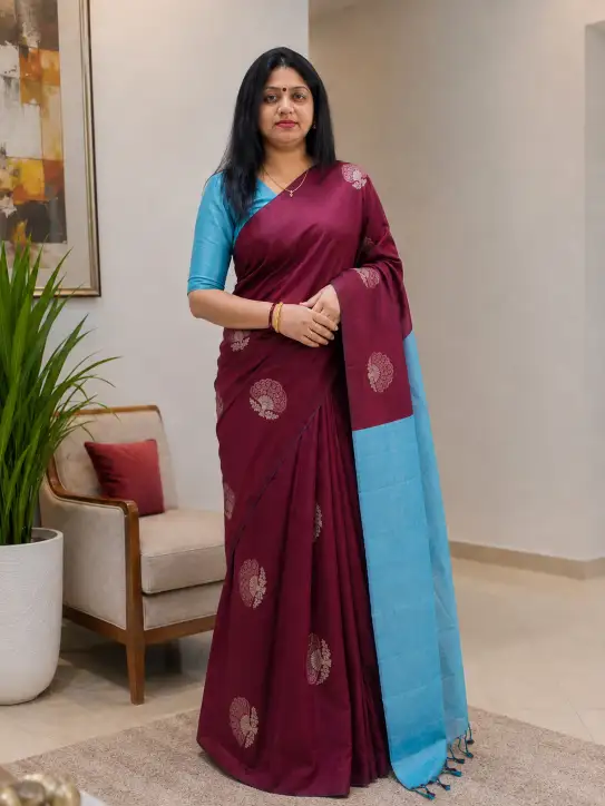 Soft Silk Saree |Maroon&Blue