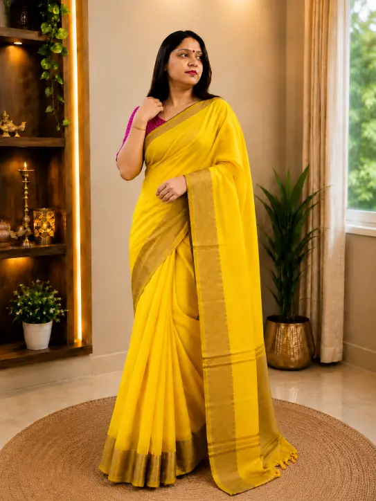 MulCotton Saree|Yellow&Gold