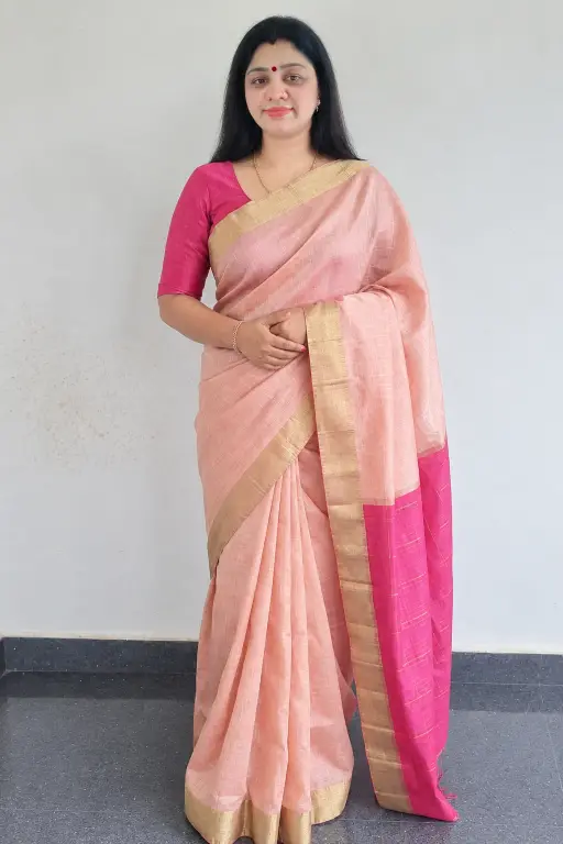 Soft Silk Saree|Peach Pink/Magenta Pallu - Image 2