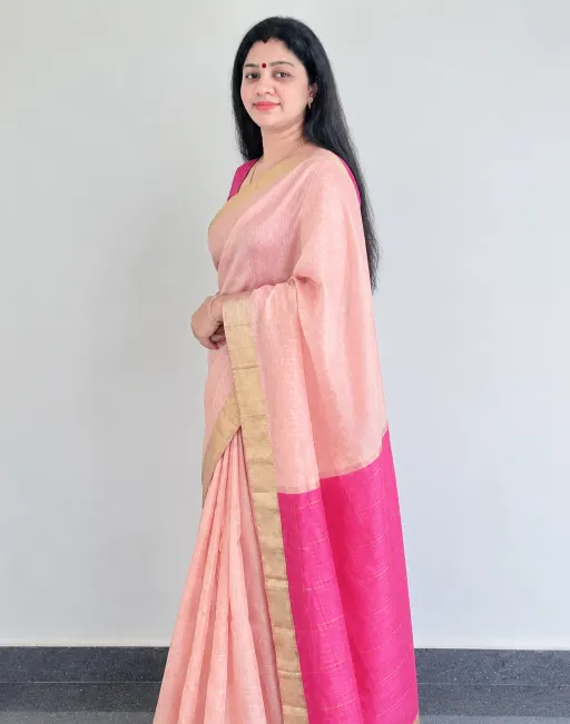 Soft Silk Saree|Peach Pink/Magenta Pallu - Image 4