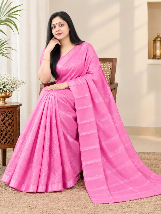 Brocade Saree – Pink Traditional Ethnic Wear - Image 3