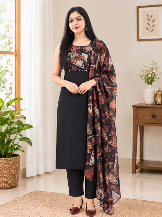 3 Piece Kurti Set|with Unstitched Sleeves