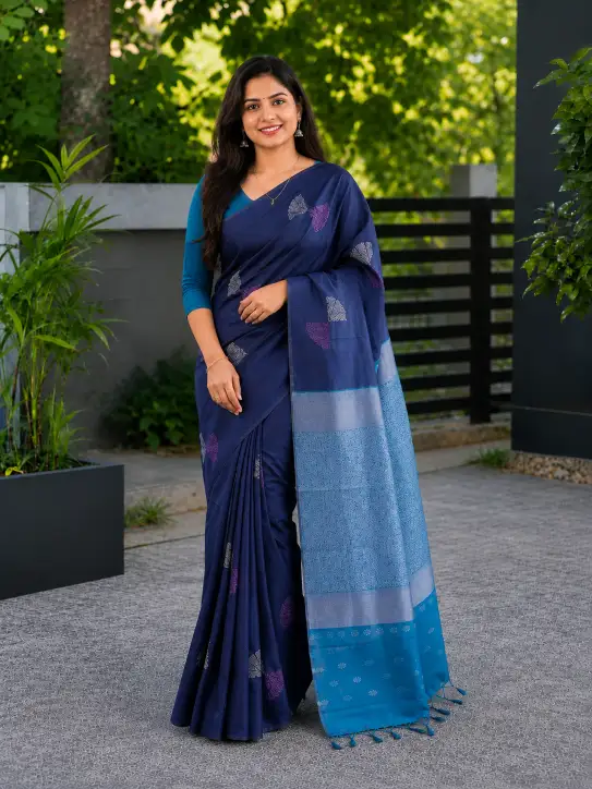 Soft Silk Saree|Stylish Navy Blue