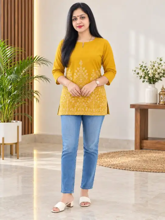 Women’s Cotton Short Kurti | Mustard Yellow - Image 2