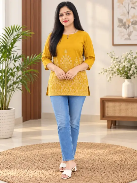 Women’s Cotton Short Kurti | Mustard Yellow - Image 3