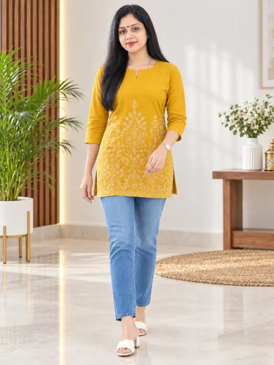 Women’s Cotton Short Kurti | Mustard Yellow - Image 4
