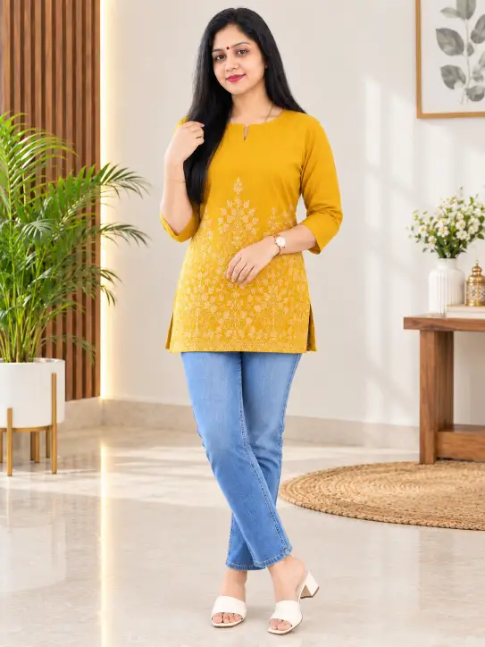 Women’s Cotton Short Kurti | Mustard Yellow