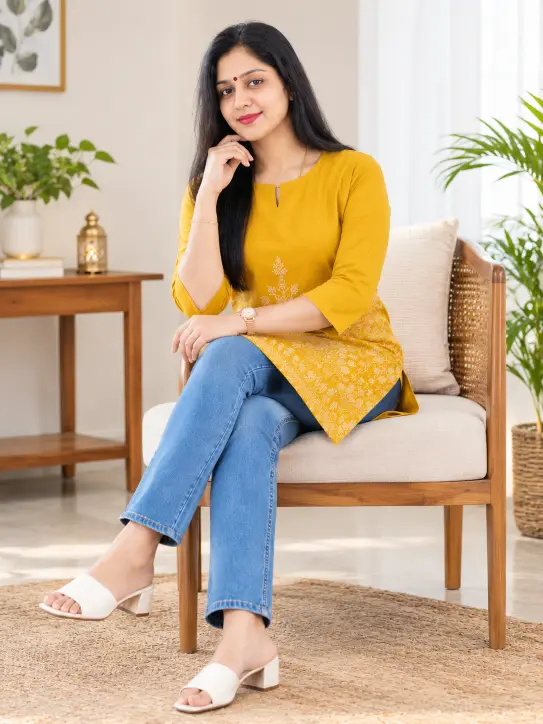 Women’s Cotton Short Kurti | Mustard Yellow - Image 5