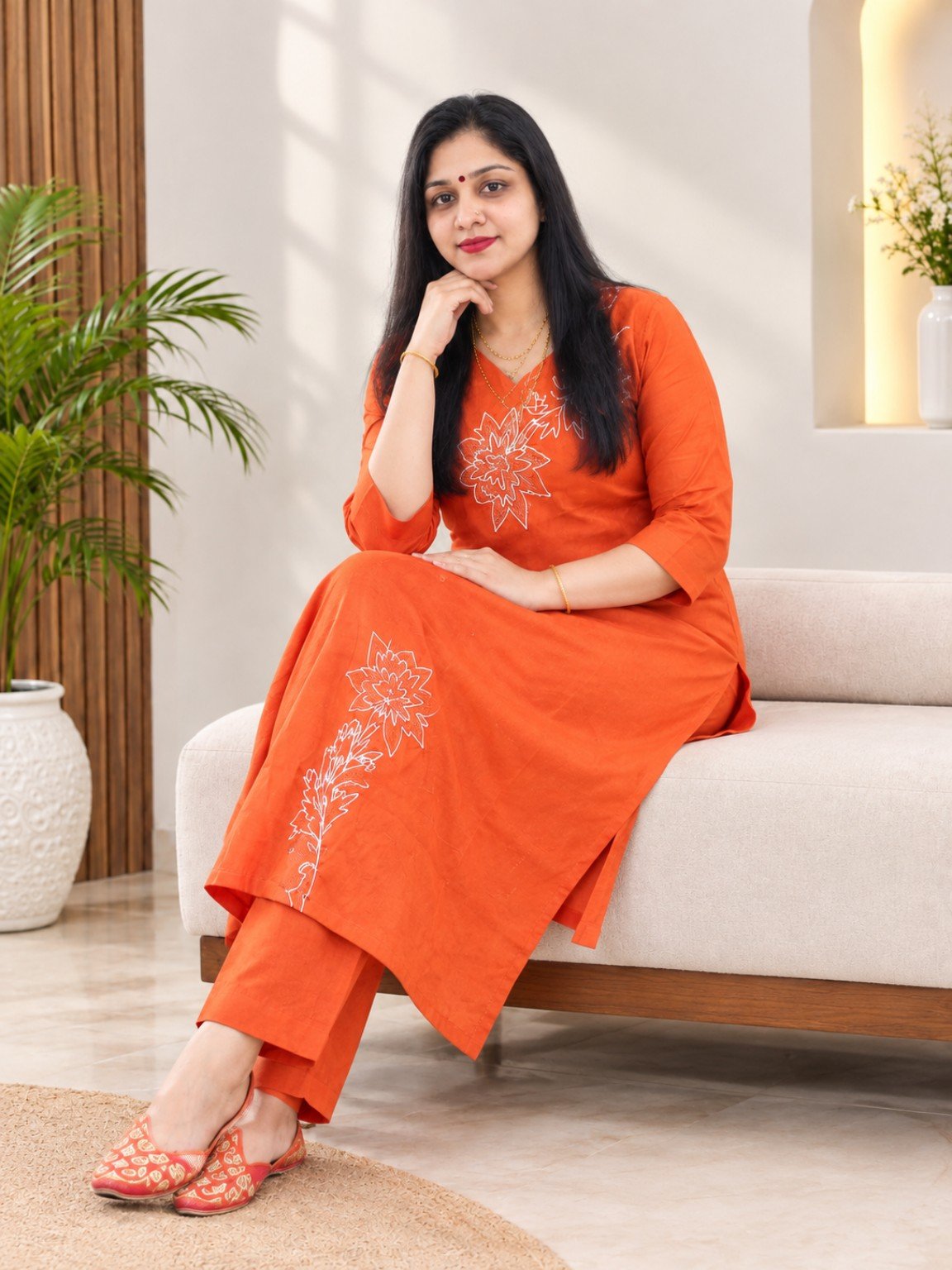 Cotton Printed Kurti Set | Orange - Image 5