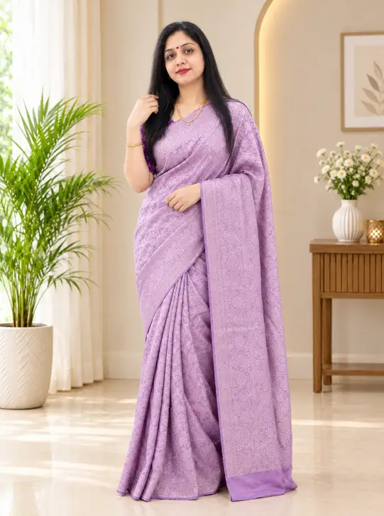 Tissue Silk Saree | Lavender Floral Pattern