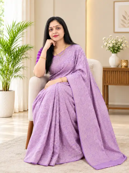 Tissue Silk Saree | Lavender Floral Pattern - Image 5