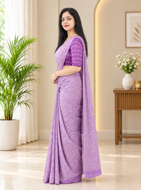 Tissue Silk Saree | Lavender Floral Pattern - Image 6